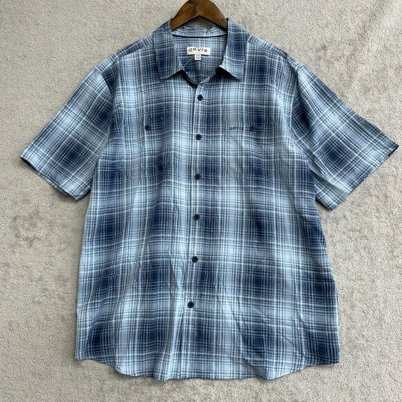 NEW Orvis Men's XL Short Sleeve Tech Shirt Blue Plaid Moisture Wicking UPF 30 - Picture 3 of 9